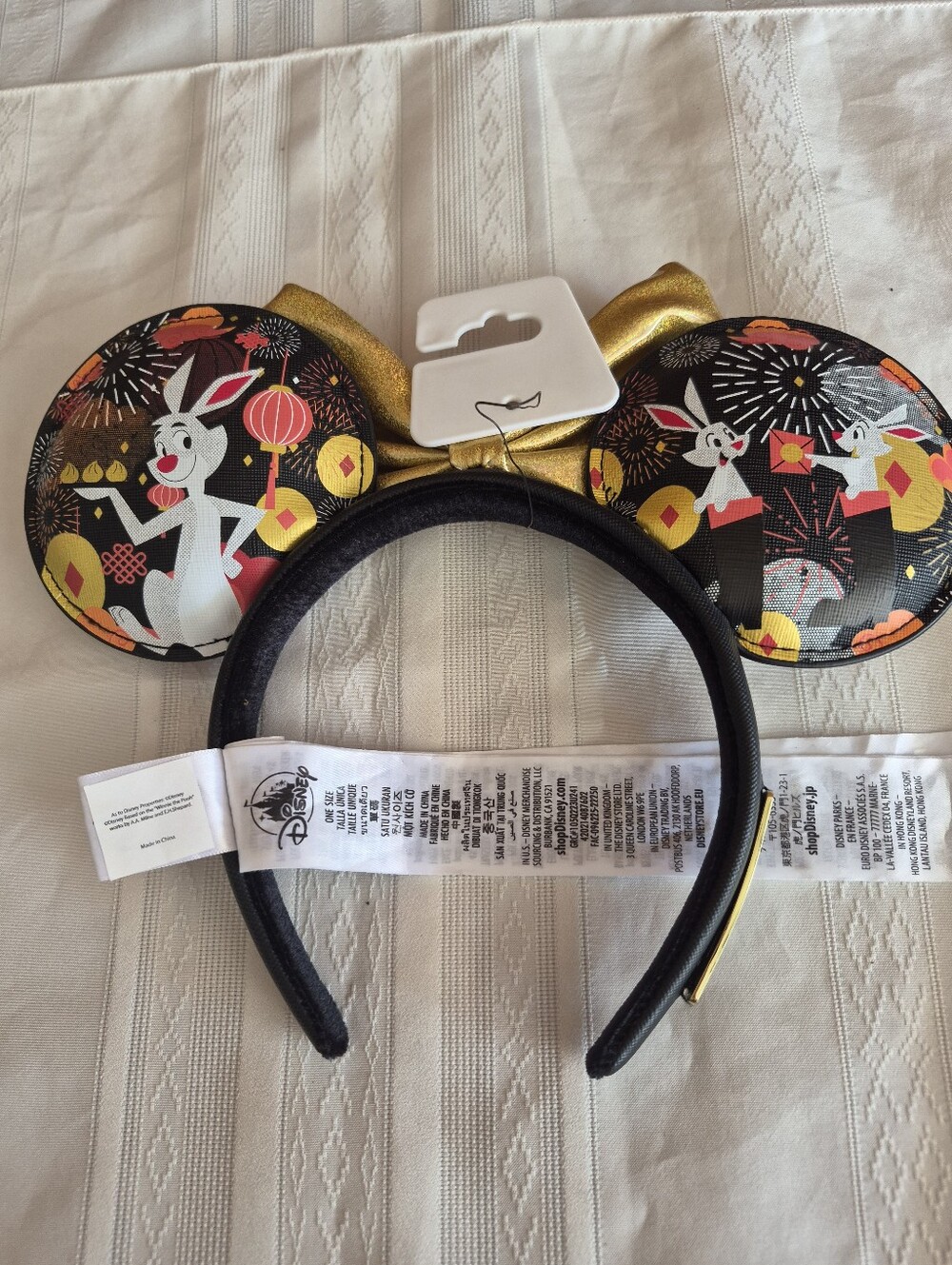 Disney Kids Metallic Gold Bow Minnie Ear Headband with Colorful Character Print - Picture 6 of 7